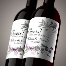 水彩ワイルドフラワーラベンダーフローラ ワインラベル