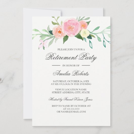 水彩ワイルドフラワーリタイアメントパーティー 招待状 (正面)