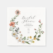 水彩ワイルドフラワーリーススクリプトブライダルシャワー スタンダードカクテルナプキン (正面)