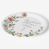 水彩ワイルドフラワーリーススクリプトブライダルシャワー ペーパープレート (アングル)