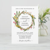 水彩ワイルドフラワーリース結婚写真 招待状 (スタンド正面)