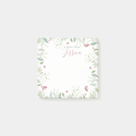 水彩ワイルドフラワー付き/名前をカスタムする パーソナライズされた ポストイット (正面)