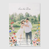 水彩ワイルドフラワー写真保存日時 マグネット招待状 (正面)