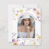 水彩ワイルドフラワー写真卒業ピンク 招待状 (裏面)