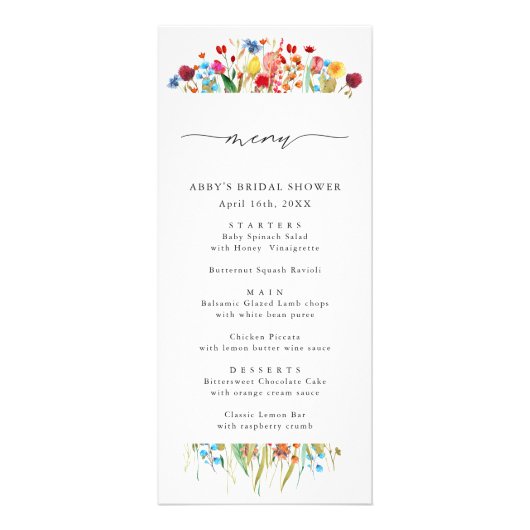 水彩ワイルドフラワー分割フレーム背の高いメニューカード ラックカード (正面)