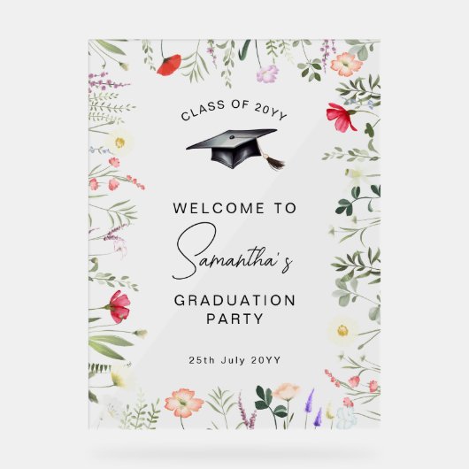 水彩ワイルドフラワー卒業ウェルカムサイン アクリルサイン (正面)