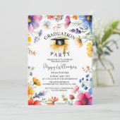 水彩ワイルドフラワー卒業パーティー招待状 招待状 (スタンド正面)