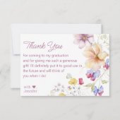 水彩ワイルドフラワー卒業ピンクスクリプト サンキューカード (正面)