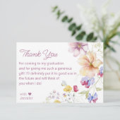 水彩ワイルドフラワー卒業ピンクスクリプト サンキューカード (スタンド正面)