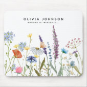 水彩ワイルドフラワー名やる気を起こさせる引用文 マウスパッド (正面)