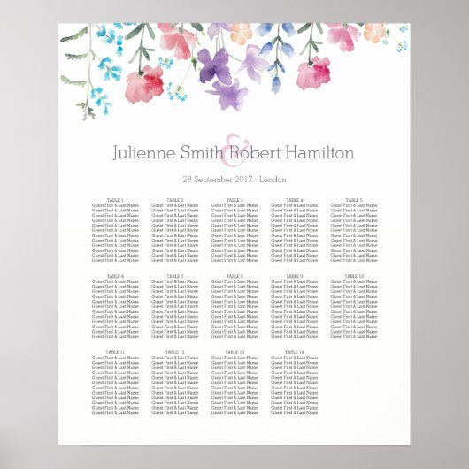 水彩ワイルドフラワー座席表14表 ポスター (正面)