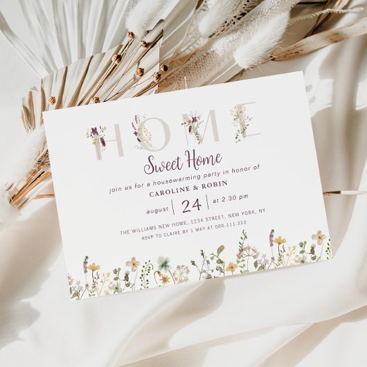 水彩ワイルドフラワー引っ越し祝いパーティーパーティー 招待状