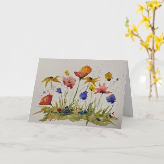 水彩ワイルドフラワー折り畳みグリーティングカード カード (黄色い花)