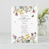 水彩ワイルドフラワー昆虫フローラガール誕生日 招待状 (スタンド正面)