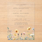 水彩ワイルドフラワー春の結婚式 アクリル招待状 (正面)
