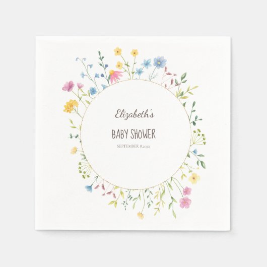 水彩ワイルドフラワー牧草地フレーム スタンダードカクテルナプキン (正面)