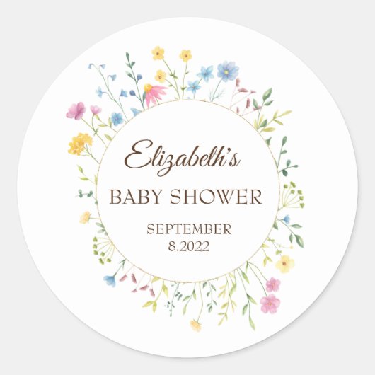 水彩ワイルドフラワー牧草地フレーム ラウンドシール (正面)