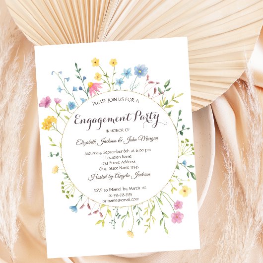 水彩ワイルドフラワー牧草地フレーム 招待状