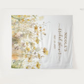 水彩ワイルドフラワー秋ブライダルシャワー背景 タペストリー (正面(横))