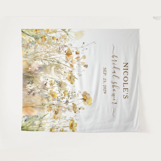 水彩ワイルドフラワー秋ブライダルシャワー背景 タペストリー (正面(横))