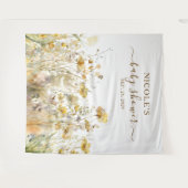 水彩ワイルドフラワー秋ベビーシャワー背景 タペストリー (正面(横))