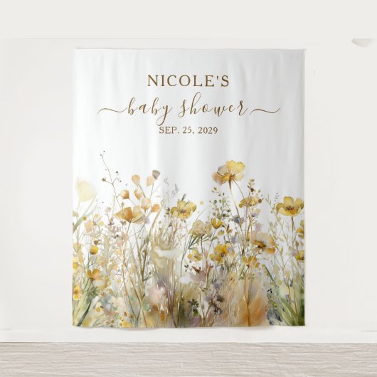 水彩ワイルドフラワー秋ベビーシャワー背景 タペストリー (正面)