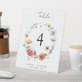 水彩ワイルドフラワー結婚のテーブル番号 台座サイン (インサイチュ)