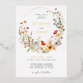 水彩ワイルドフラワー結婚のホイル招待状 箔招待状 (正面)