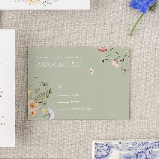水彩ワイルドフラワー結婚の応答カード