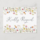水彩ワイルドフラワー結婚のEntree Choice RSVP ポストカード (正面)