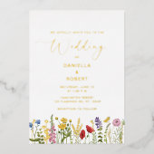 水彩ワイルドフラワー結婚ズフローラ 箔招待状 (正面)