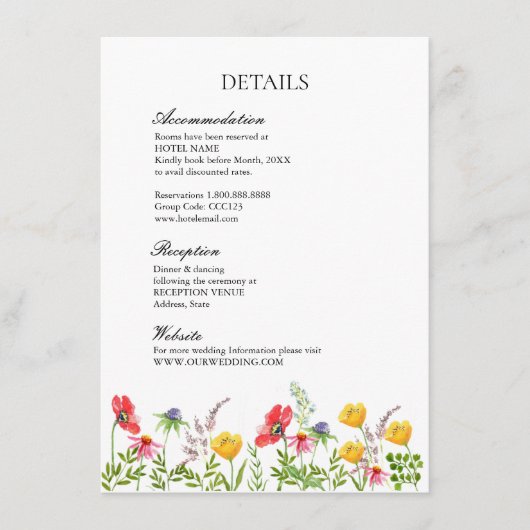 水彩ワイルドフラワー結婚ズ詳細 エンクロージャーカード (正面)