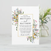 水彩ワイルドフラワー結婚ズ金ゴールドピンク赤面 招待状 (スタンド正面)