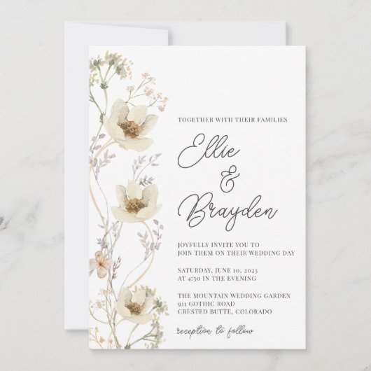 水彩ワイルドフラワー結婚式招待状 招待状 (正面)