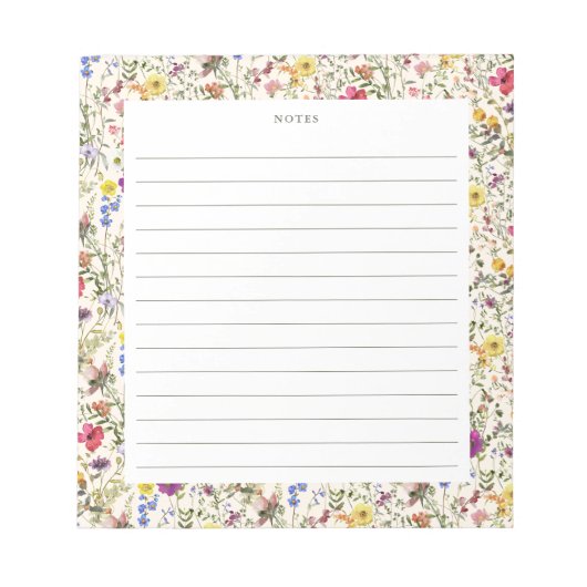 水彩ワイルドフラワー花模様メモ帳 ノートパッド (正面)