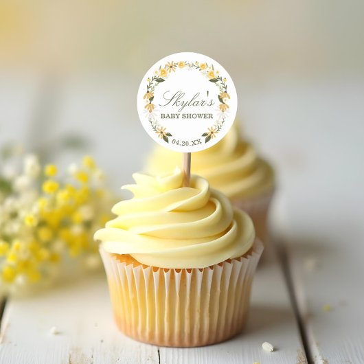 水彩ワイルドフラワー花模様リースベビーシャワー ラウンドシール