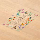 水彩ワイルドフラワー蝶ベビーシャワー アクリル招待状 (レイダウン)