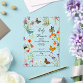 水彩ワイルドフラワー蝶ベビーシャワー アクリル招待状 (インサイチュ (ウェディング))