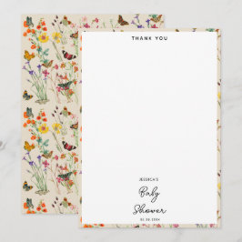 水彩ワイルドフラワー蝶ベビーシャワー サンキューカード