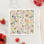 水彩ワイルドフラワー蝶ベビーシャワー スタンダードランチョンナプキン (インサイチュ)