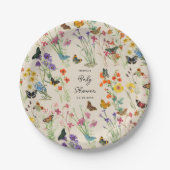 水彩ワイルドフラワー蝶ベビーシャワー ペーパープレート (正面)
