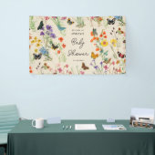 水彩ワイルドフラワー蝶ベビーシャワー 横断幕 (トレードショー)