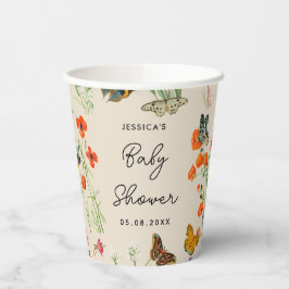 水彩ワイルドフラワー蝶ベビーシャワー 紙コップ