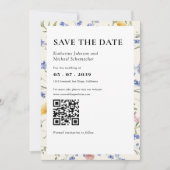 水彩ワイルドフラワー詳細&QRコー結婚ド セーブザデート (正面)