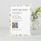 水彩ワイルドフラワー詳細&QRコー結婚ド セーブザデート (スタンド正面)