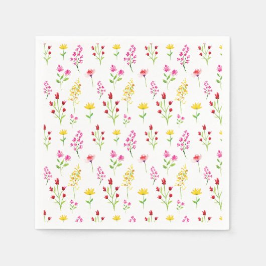 水彩ワイルドフラワー誕生日パターンフローラ スタンダードカクテルナプキン (正面)