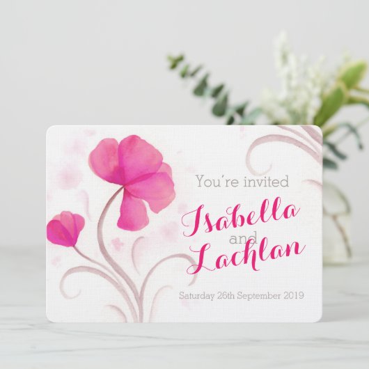 水彩ワイルドフラワー赤ピンクの結婚式の招待 招待状 (スタンド正面)