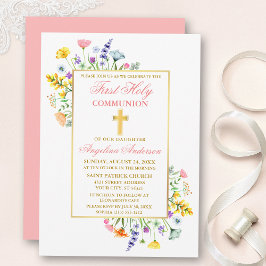 水彩ワイルドフラワー金ゴールドピンク最初のコミュニティ 招待状