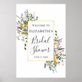 水彩ワイルドフラワー金ゴールドフレームブライダルシャワー ポスター (正面)