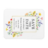 水彩ワイルドフラワー金ゴールドフレーム日付の保存 マグネット (横)